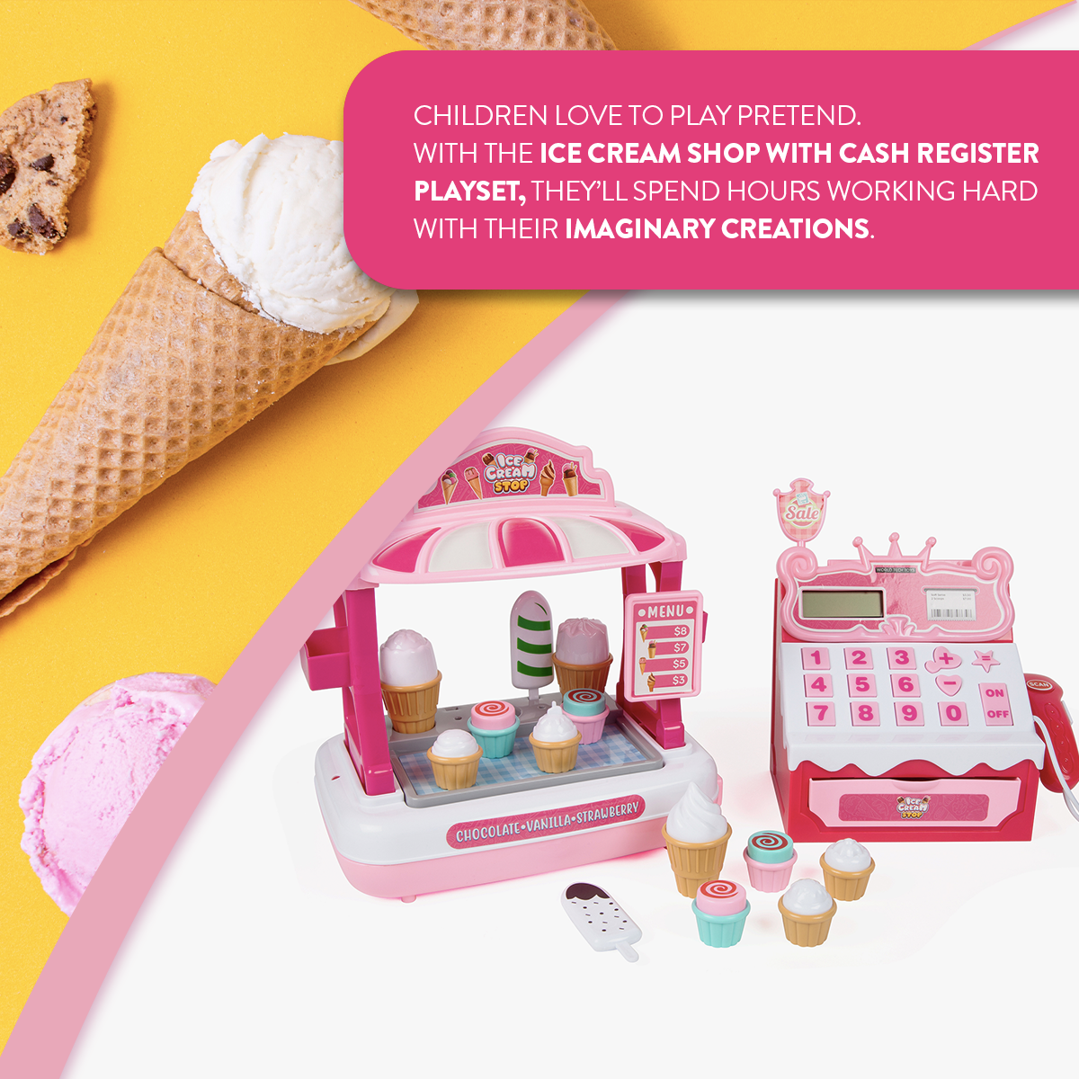 33 Piece Ice Cream Shop with Cash Register Kids Playset