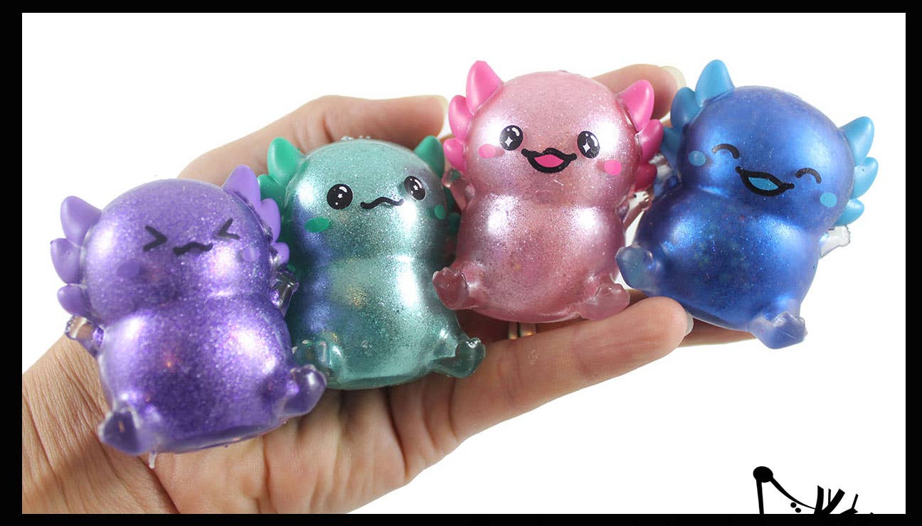 1 Axolotl Thick Metallic Gel Stress Ball - Sticky Fun Fidge