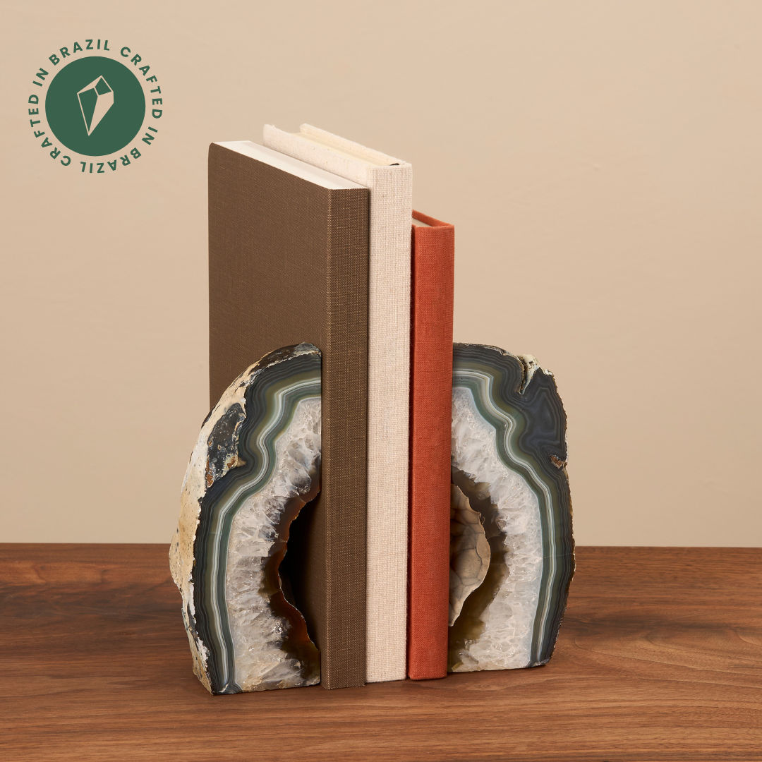 Green Agate Bookends - Crafted in Brazil
