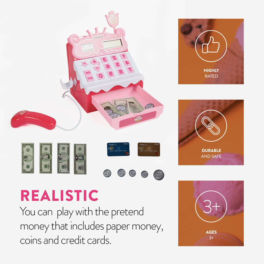 33 Piece Ice Cream Shop with Cash Register Kids Playset
