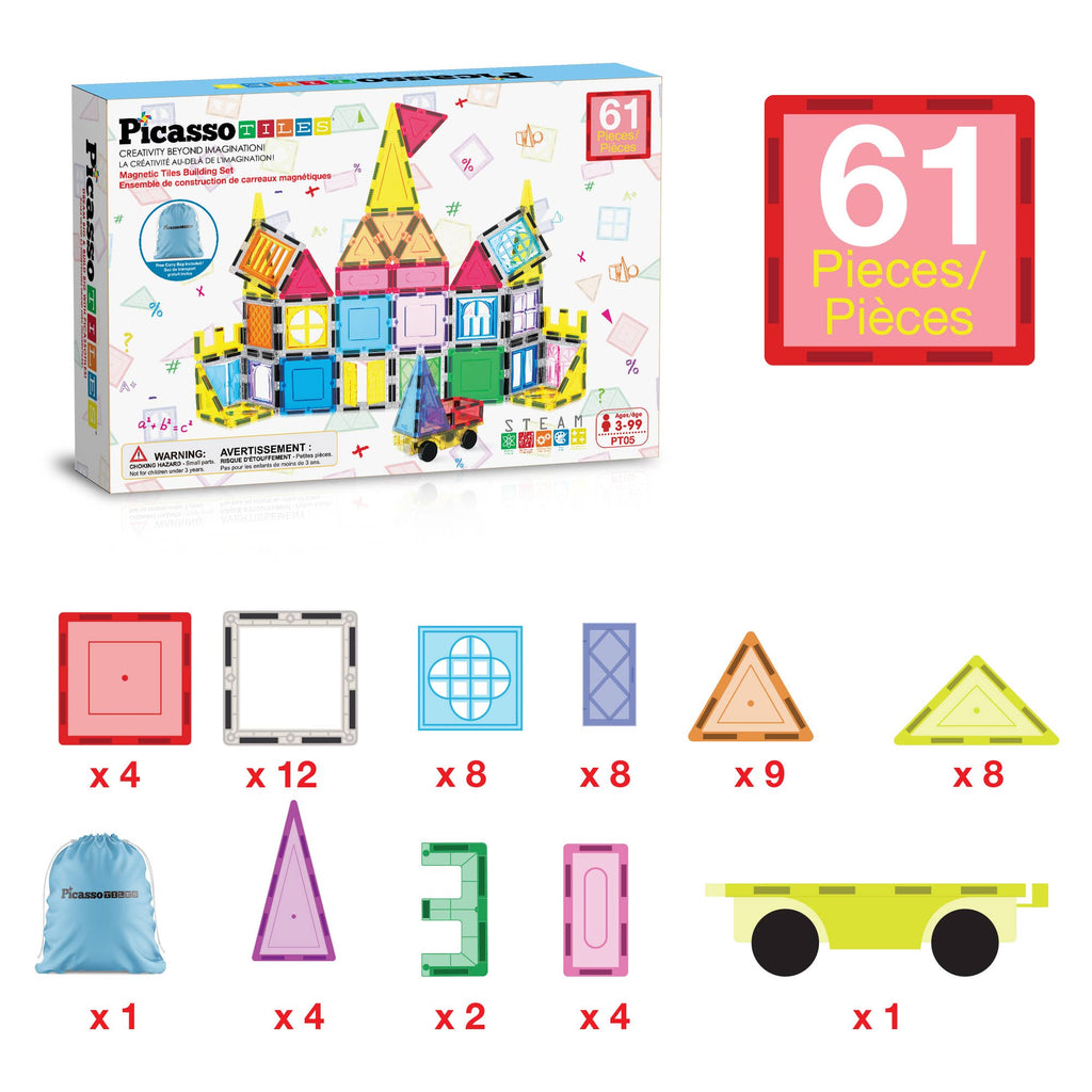 PicassoTiles 60pc Magnetic Tile Building Set