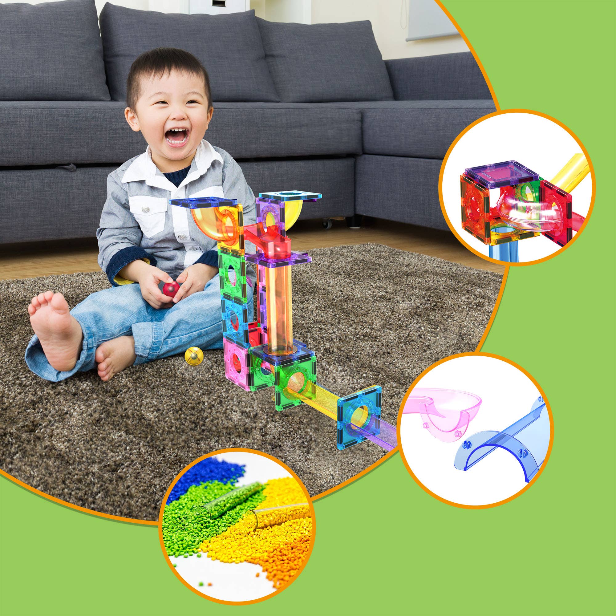 PicassoTiles 40pc Magnetic Marble Run Building Set