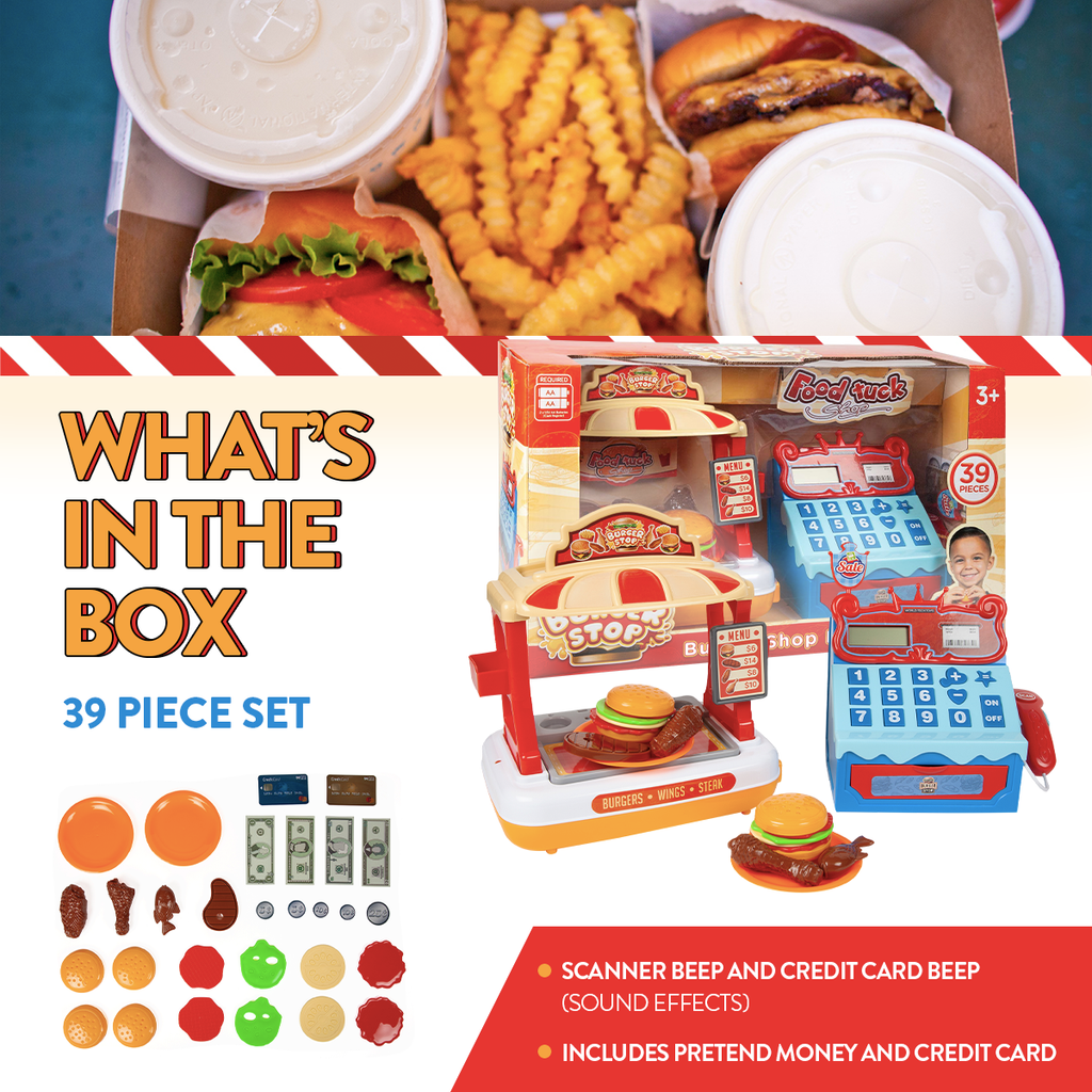 39 Piece Burger Shop with Cash Register Kids Playset