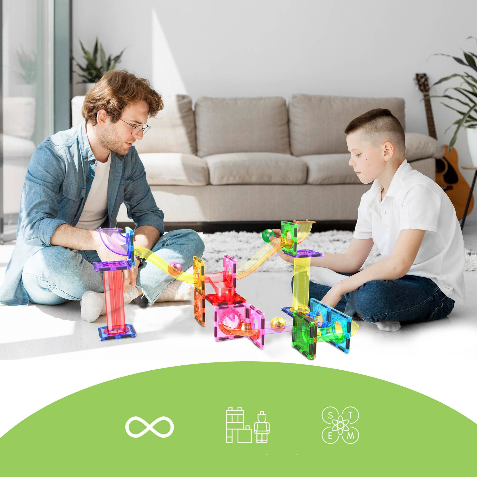 PicassoTiles 40pc Magnetic Marble Run Building Set