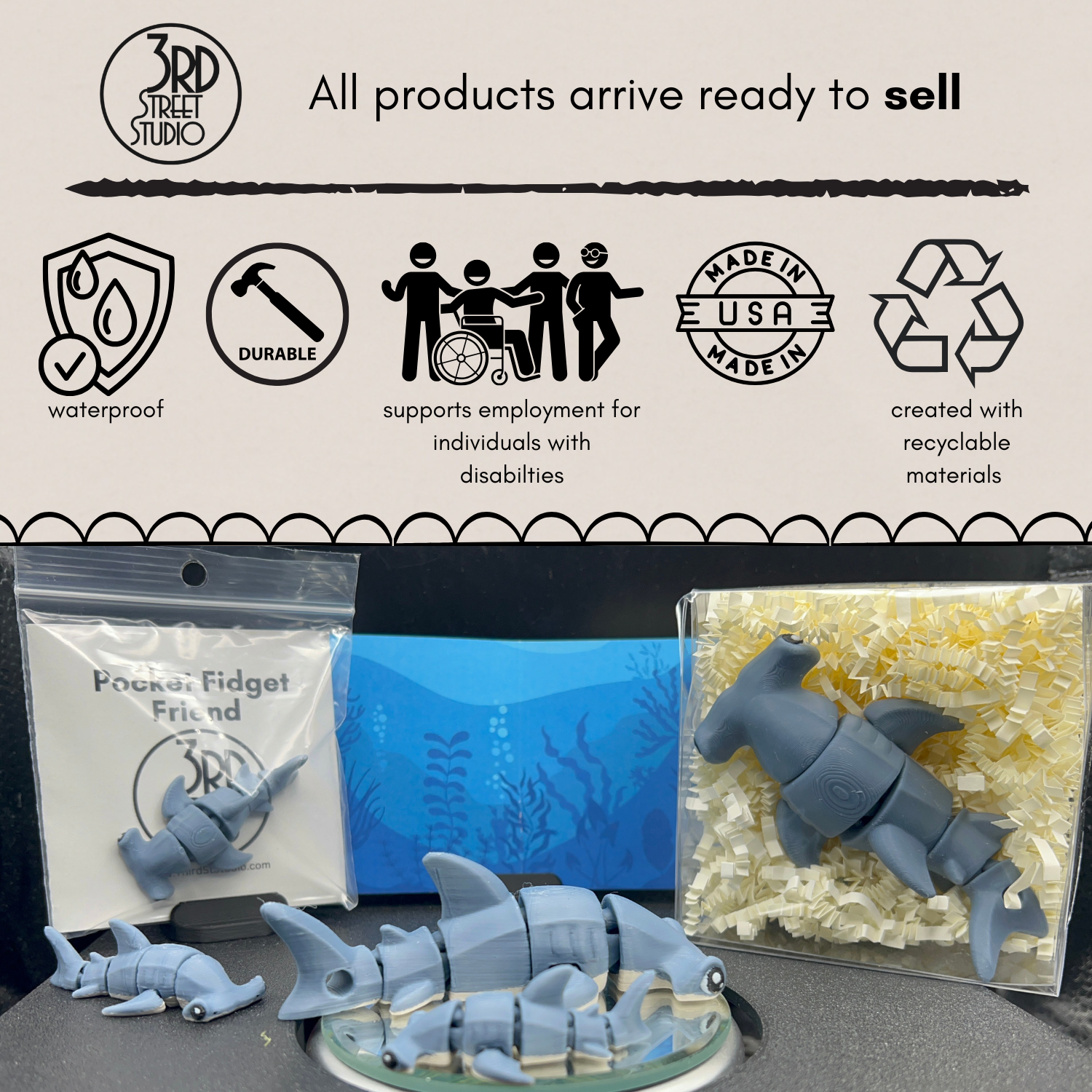 Hammerhead Shark Fidget Friend - Includes Play Scene