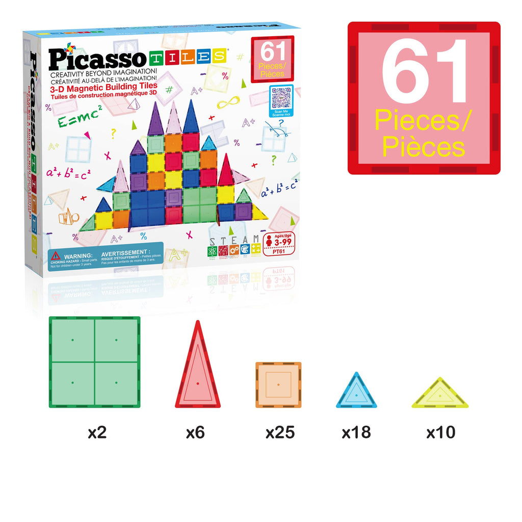 PicassoTiles 61pc Magnetic Tile Building Set