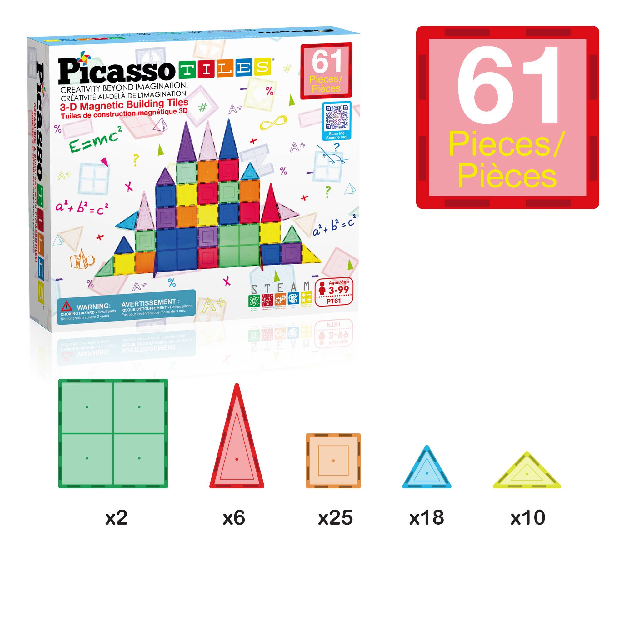 PicassoTiles 61pc Magnetic Tile Building Set