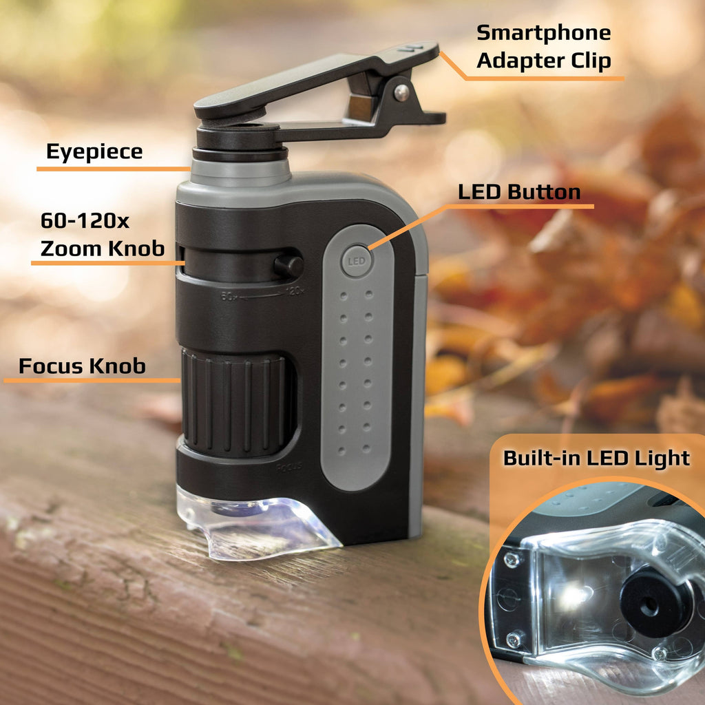 Pocket Microscope & Smartphone Adapter Clip, for Digiscoping