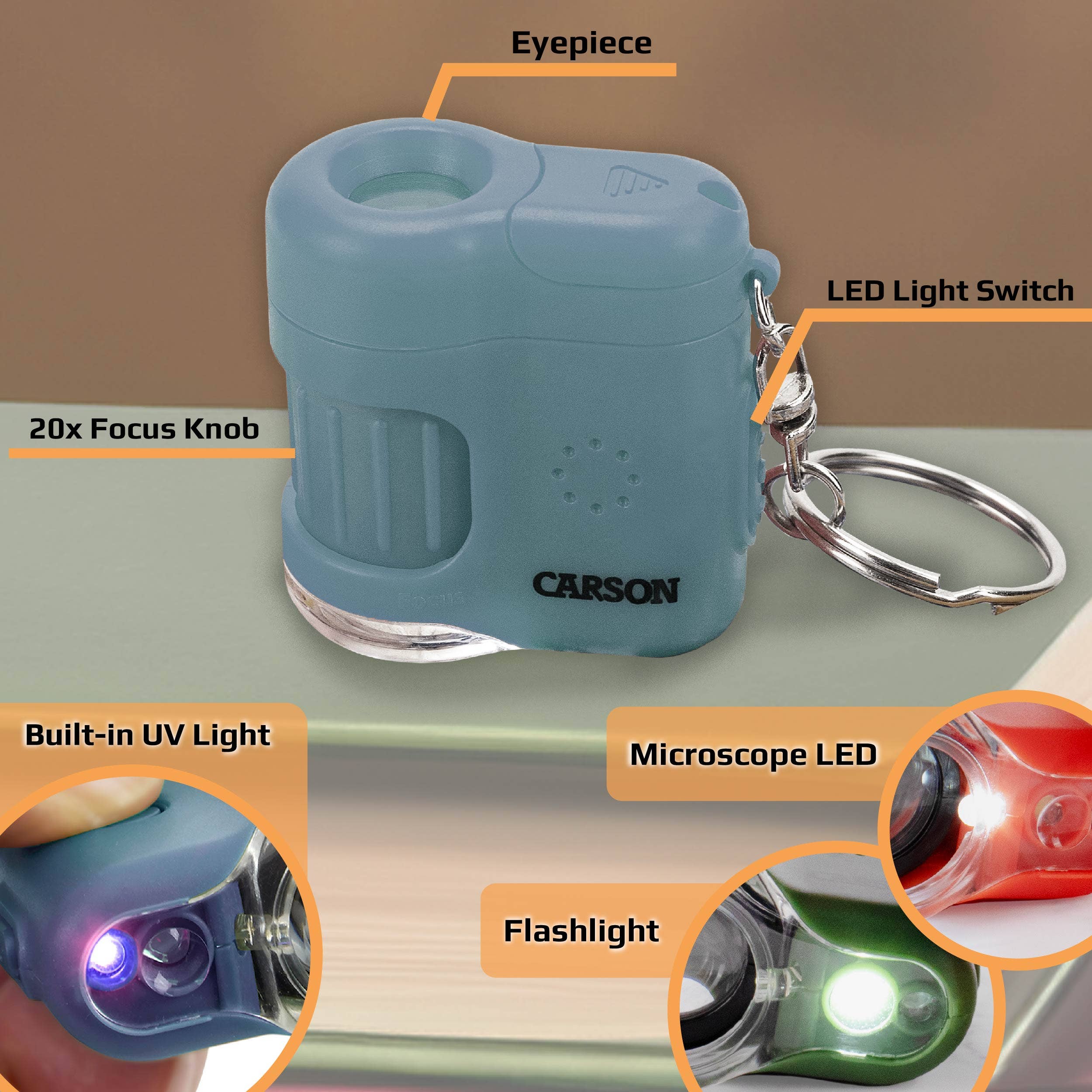 Mini LED Keychain Microscope (Blue), STEM Educational Tool