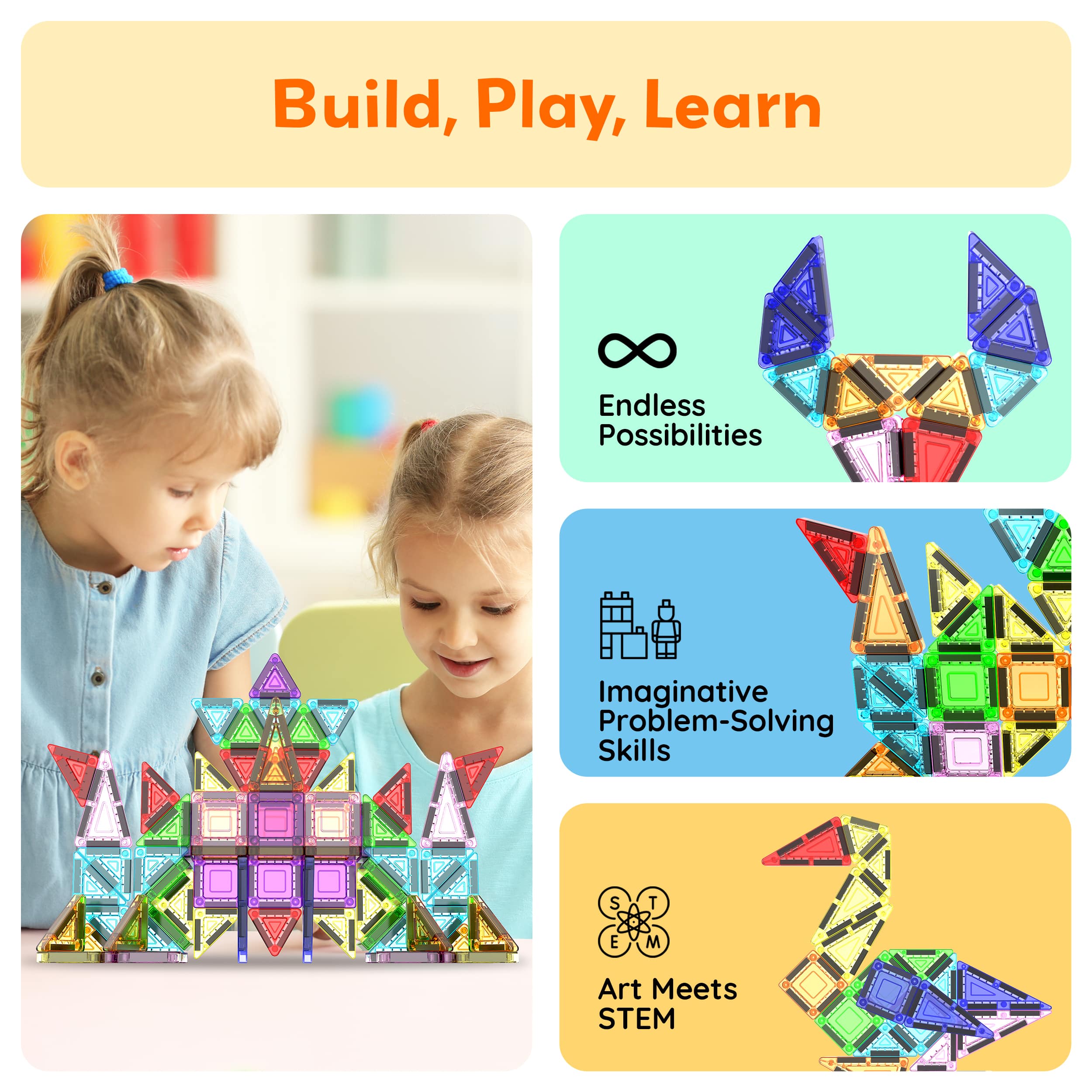 50pc Nano Magnetic Building Tiles Construction Travel Set