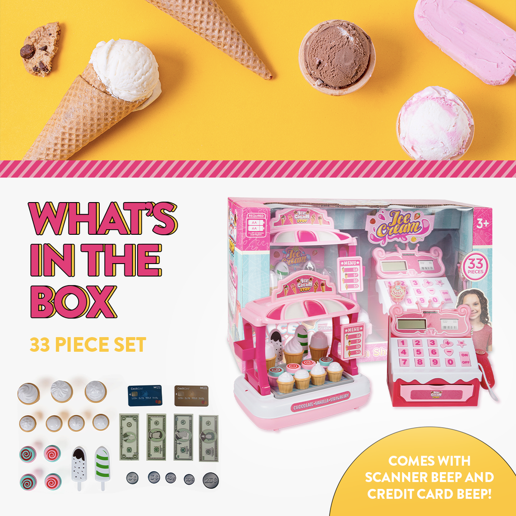 33 Piece Ice Cream Shop with Cash Register Kids Playset