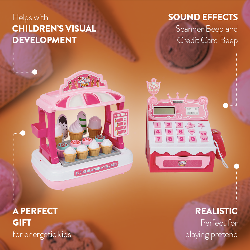 33 Piece Ice Cream Shop with Cash Register Kids Playset