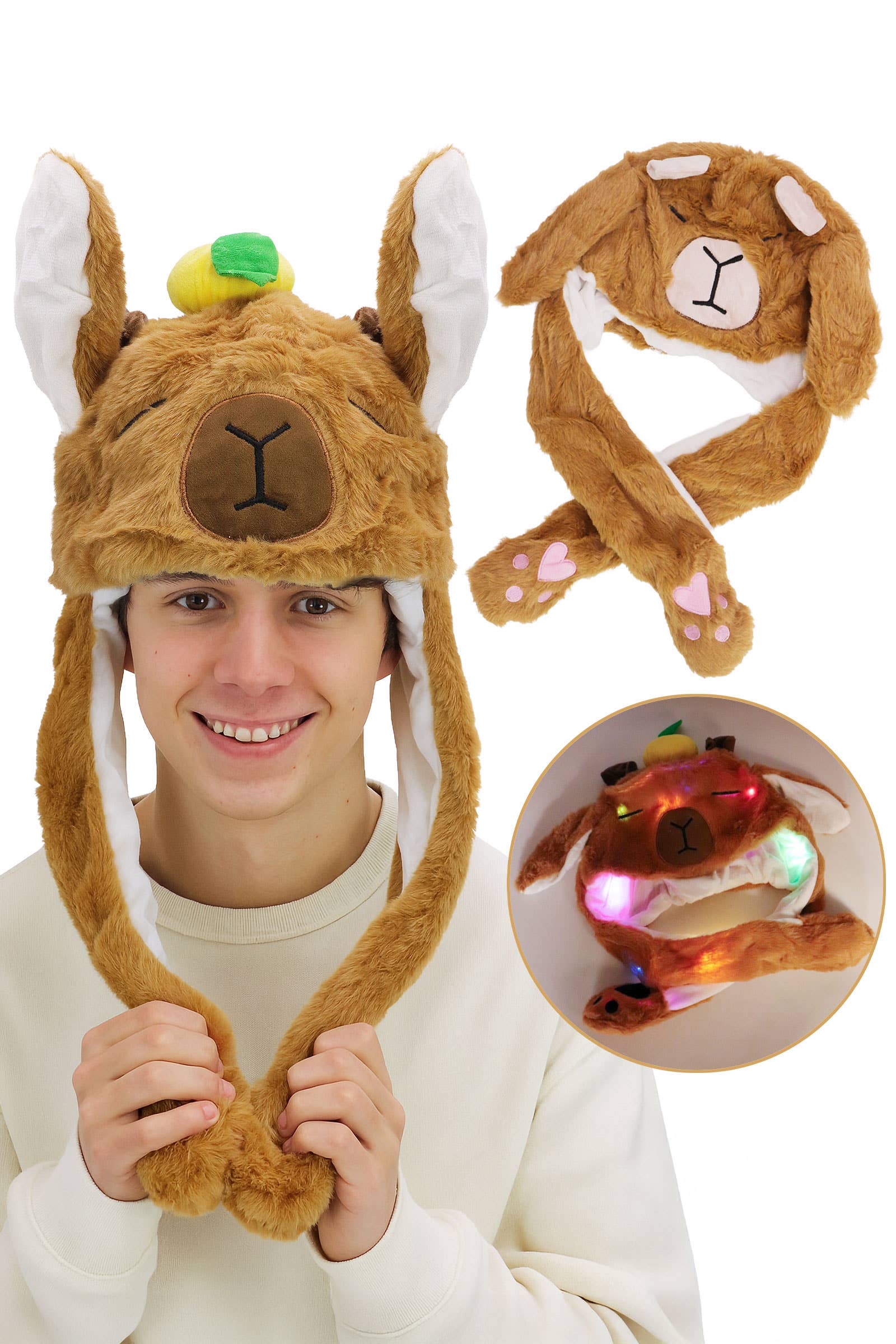 Capybara Led Light-up Ear Moving Fluffy Hat