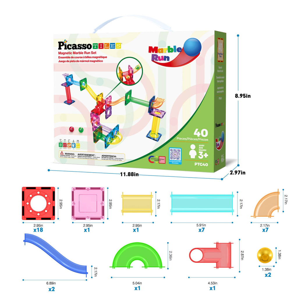 PicassoTiles 40pc Magnetic Marble Run Building Set