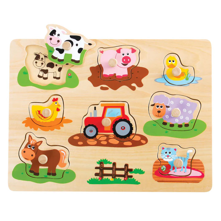 Wooden Farm Animals Peg Puzzle