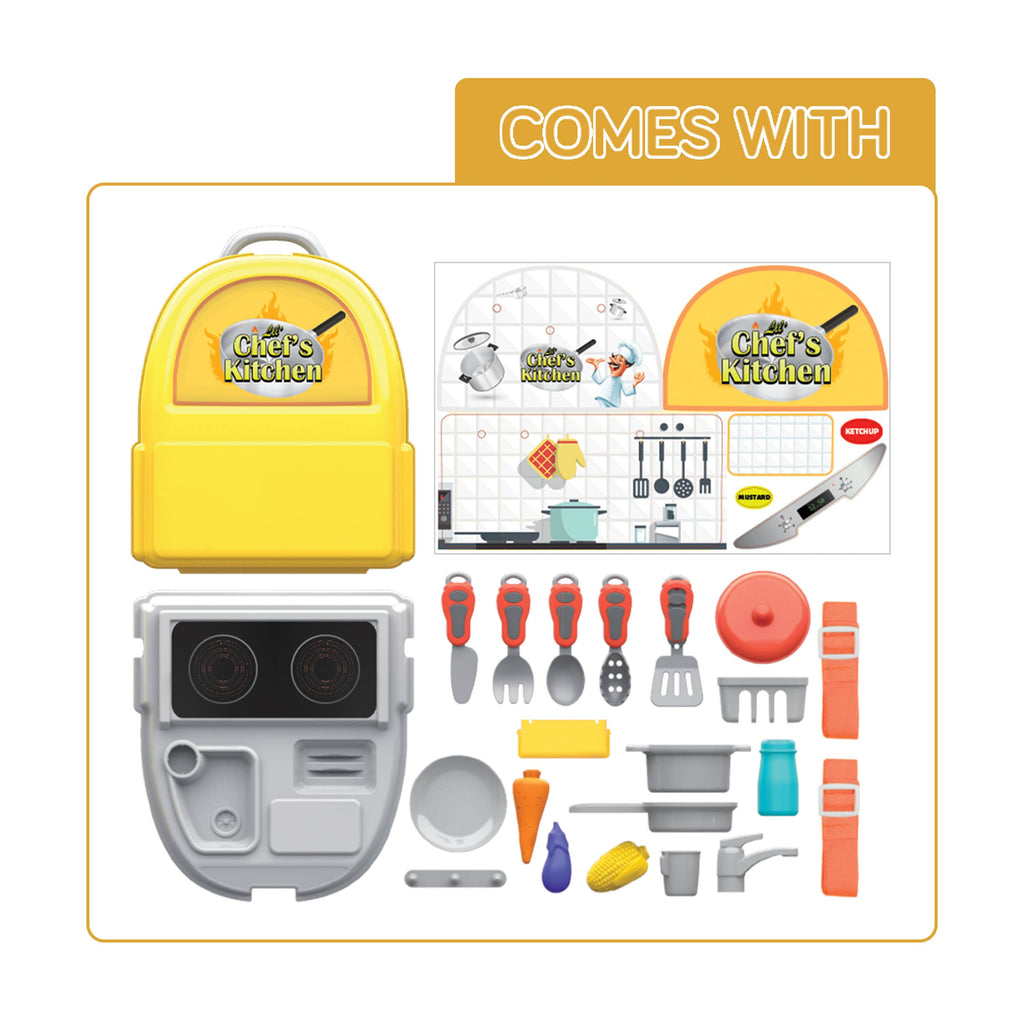 25 Piece Lets Go Chef Kids Backpack Playset