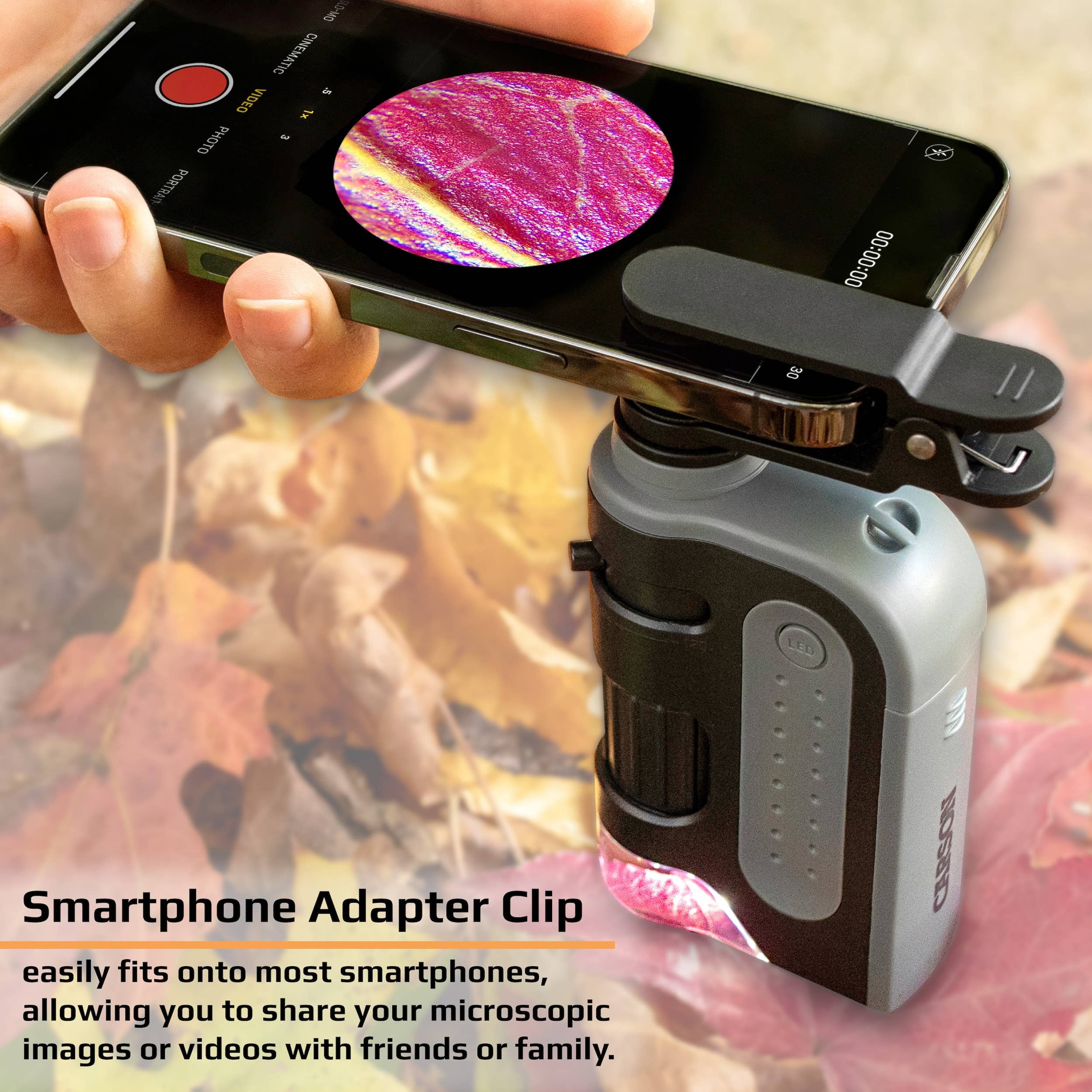 Pocket Microscope & Smartphone Adapter Clip, for Digiscoping