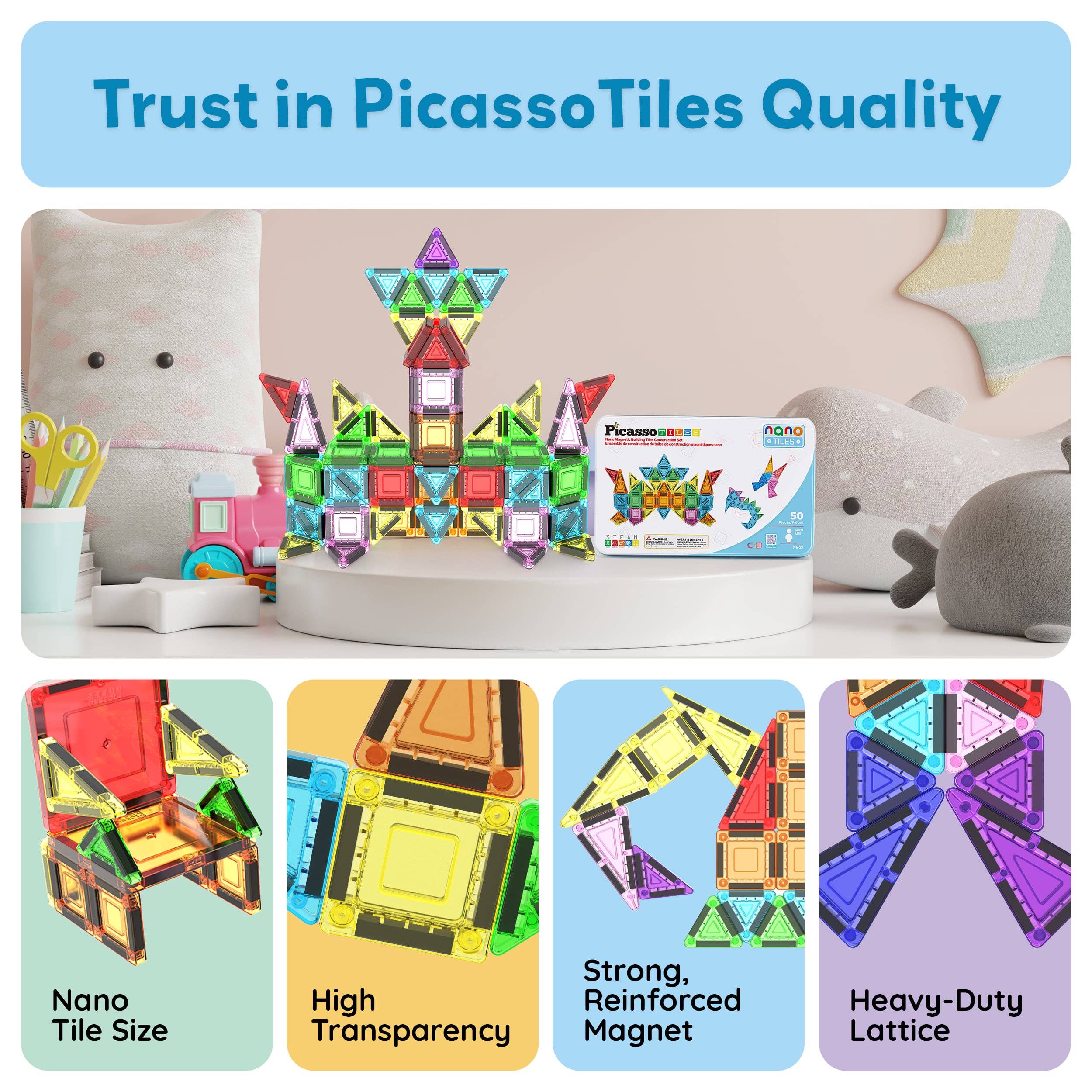 50pc Nano Magnetic Building Tiles Construction Travel Set