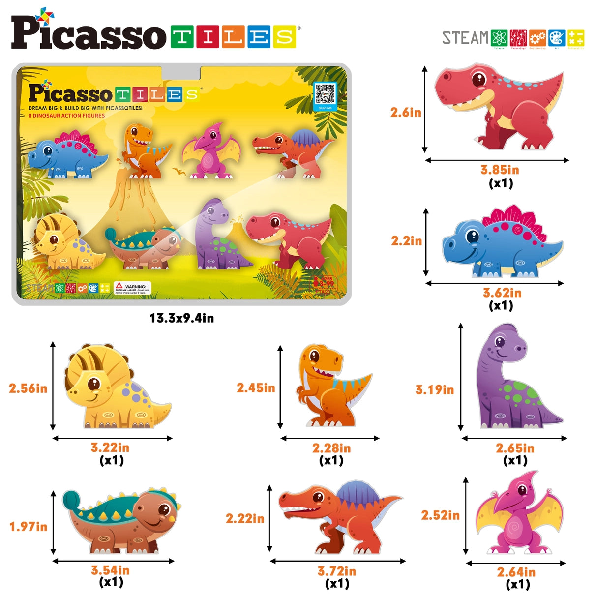 8pc Dinosaur Magnetic Action Figures