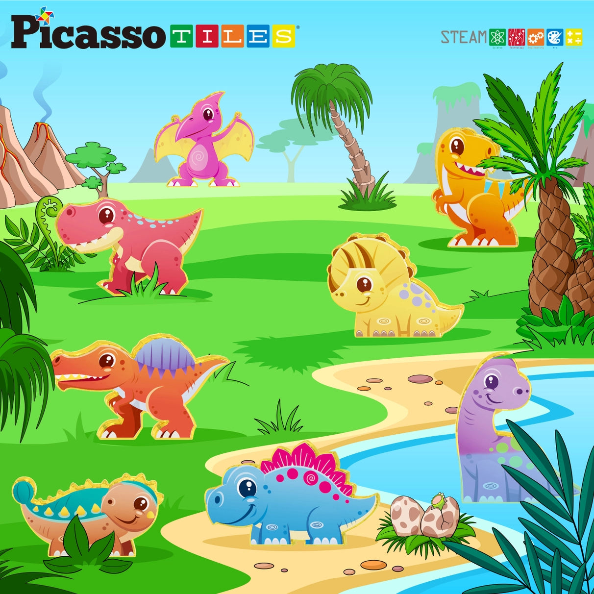 8pc Dinosaur Magnetic Action Figures