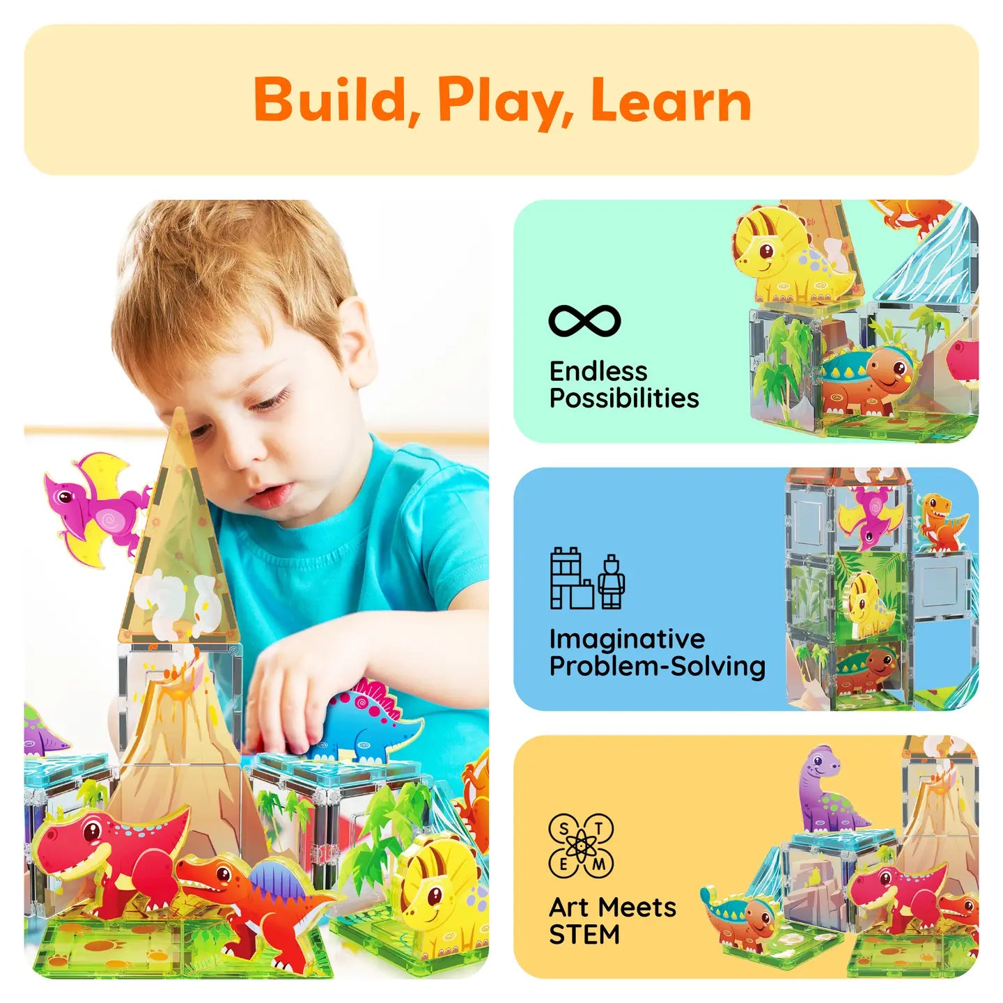 Dino Theme Magnetic Tiles