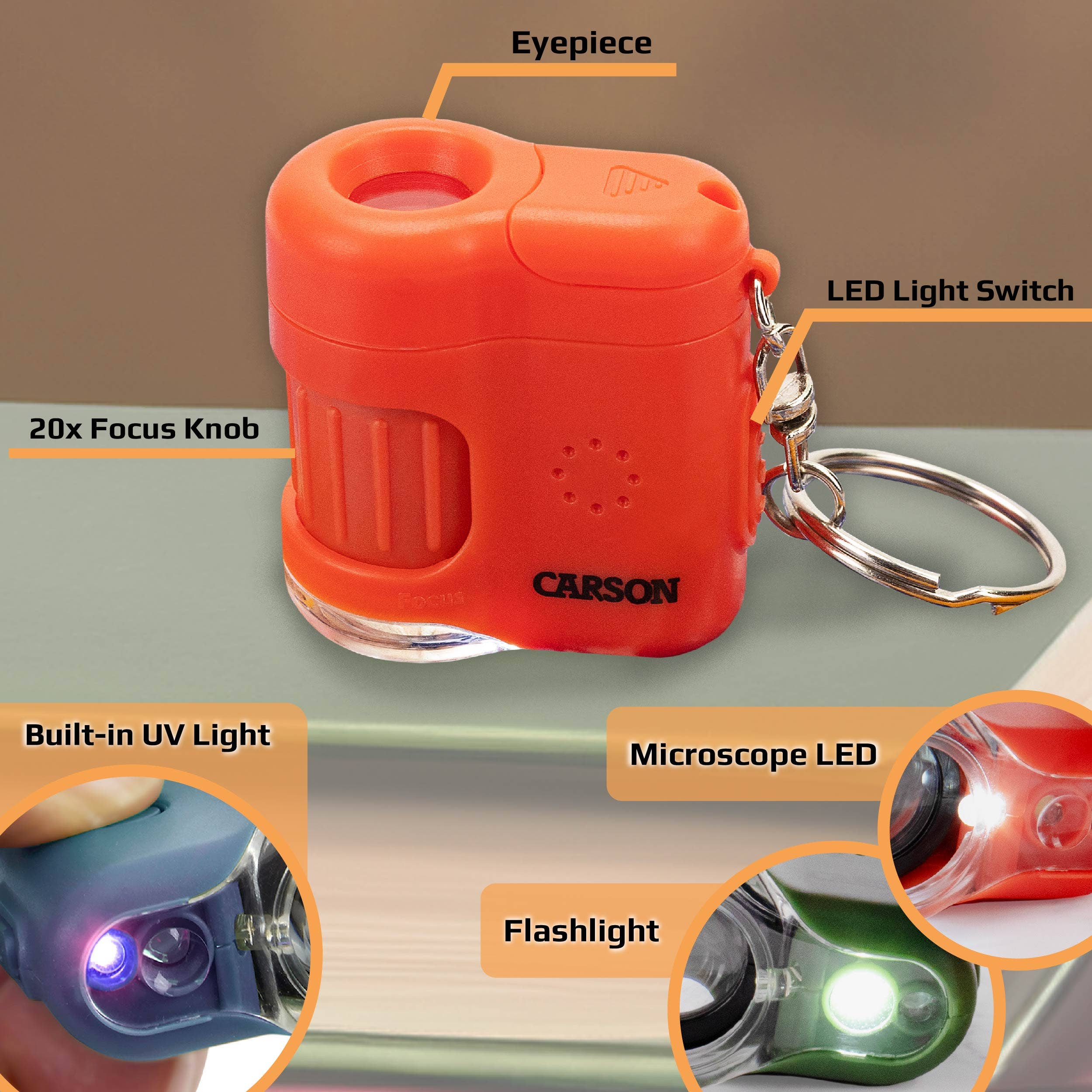 Mini 20x LED Microscope (Orange), Science Learning for Kids